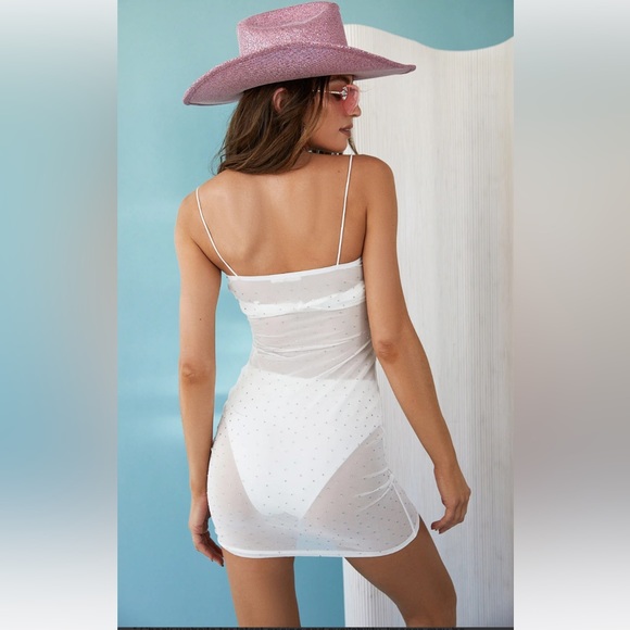 NOVELLA WHITE RHINESTONE MINI DRESS - Picture 2 of 2